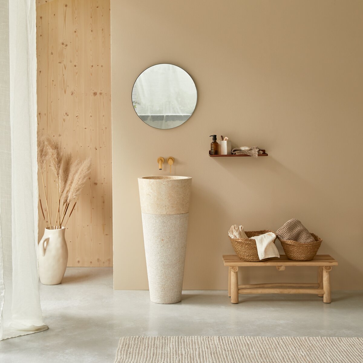 Koni - Lavabo con pie de mármol cream Koni - Lavabo con pie de mármol cream