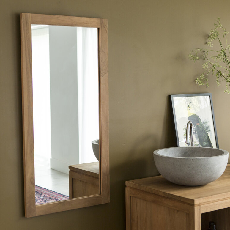 Shelf Riflesso' bathroom mirror with Teak shelf by Cipi 80 x 15 x 3h cm -  Black