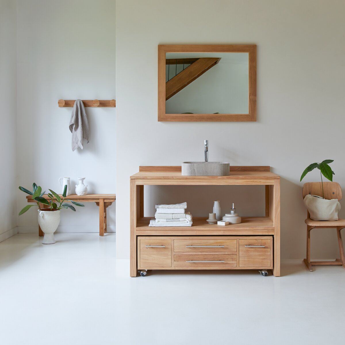 Meuble salle de bain en teck massif 120 cm