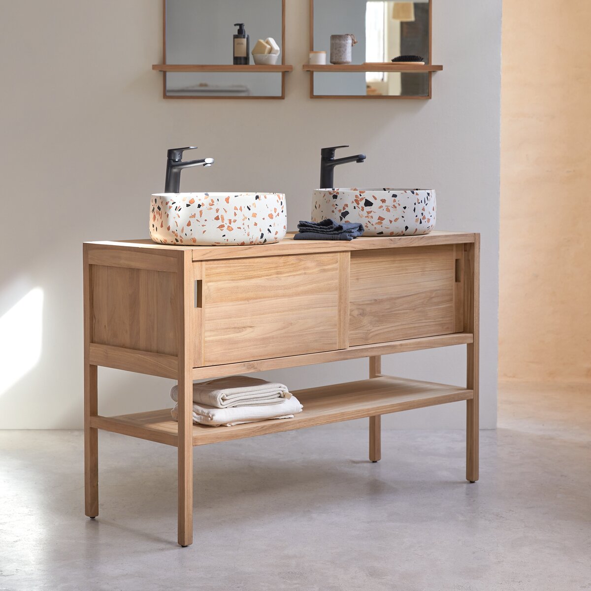 Natural teak washstand - Arty Duo washstand sale - Tikamoon