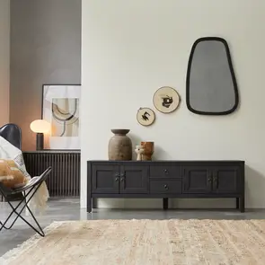 Thaki Black - Mueble de TV de pino macizo 170 cm