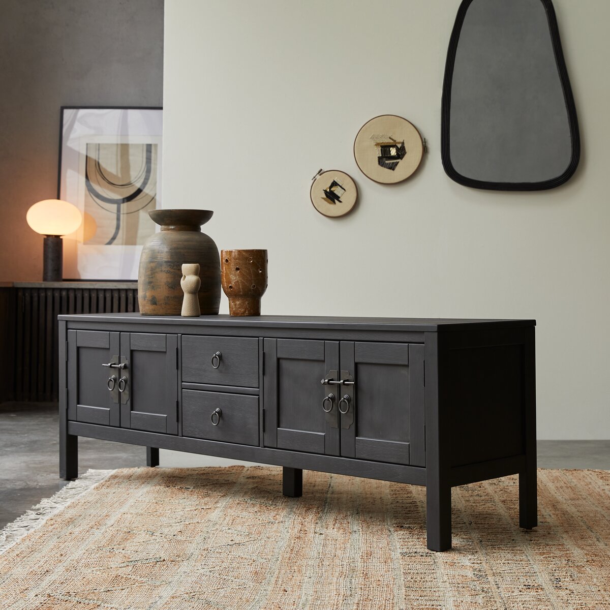 Thaki Black - Meuble TV en pin massif 170 cm Thaki Black - Meuble TV en pin massif 170 cm