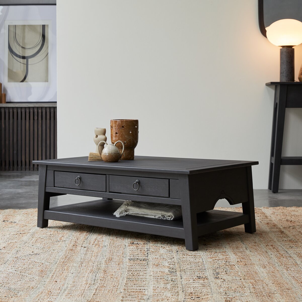 Black coffee deals table with drawers