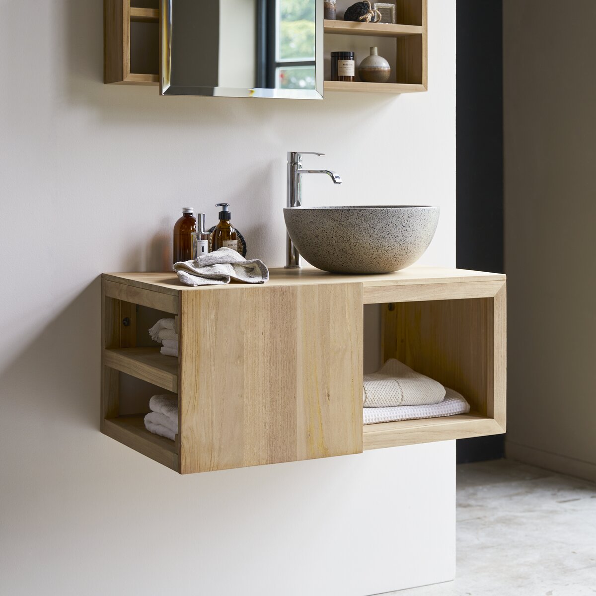 Meuble de salle de bain en bois de teck suspendu 115, mobilier de salle de  bain