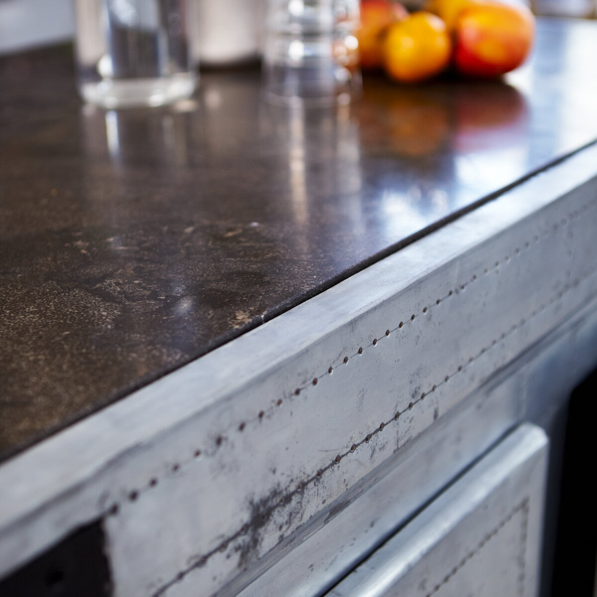 Toby kitchen island in Zinc kitchen island sale at Tikamoon