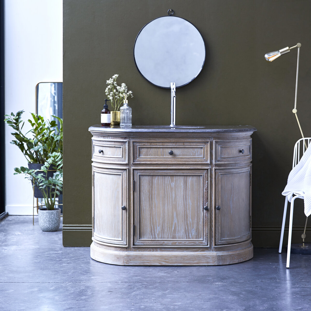 Louise - Mueble de baño de roble y piedra 110 cm