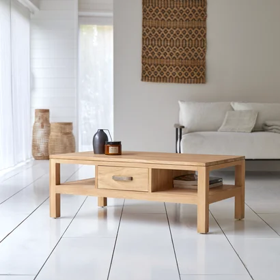 Mesa baja de madera de roble 120x50 cm - Mobiliario de salón - Tikamoon
