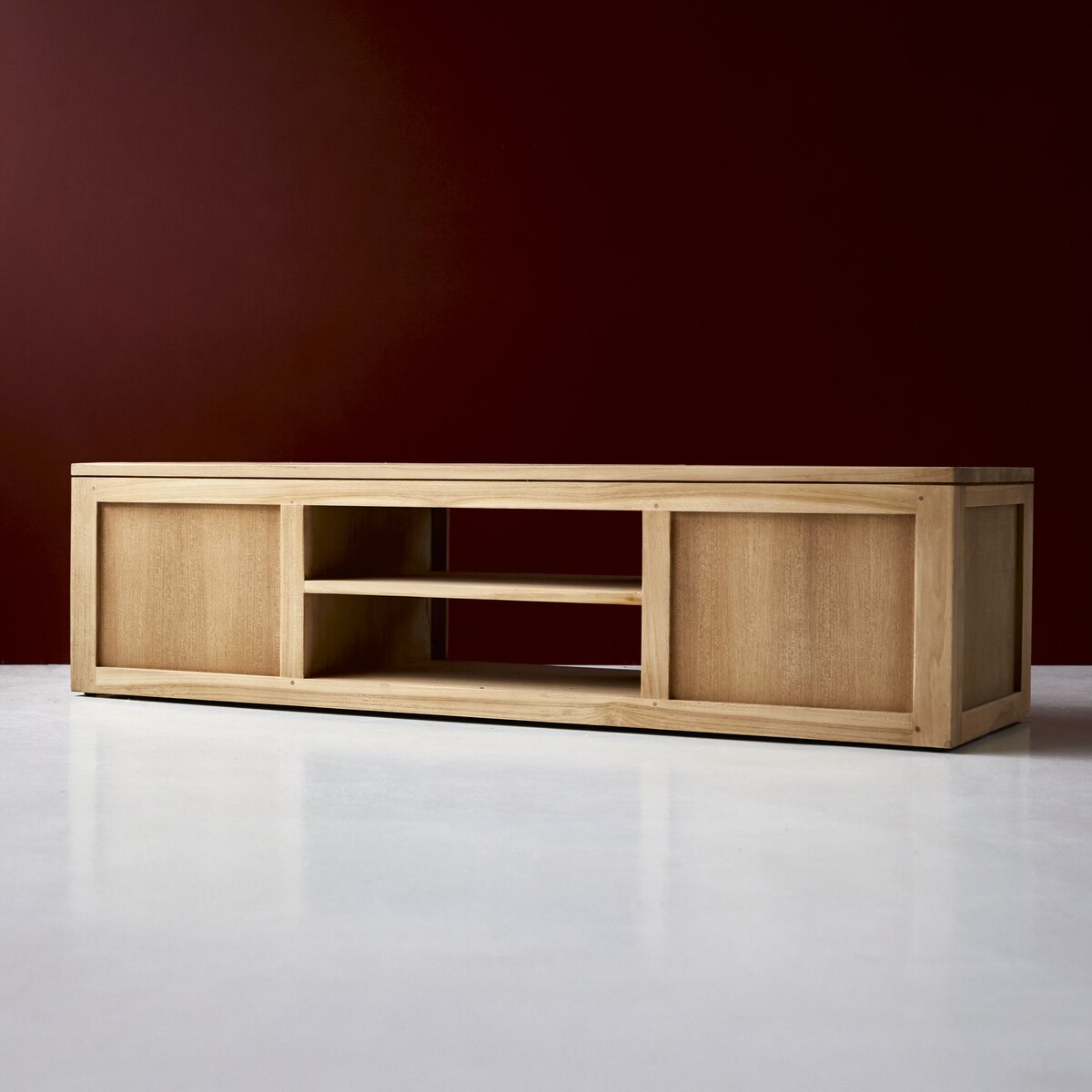 Mueble tv largo y bajo madera Teca【Metropole DTP】