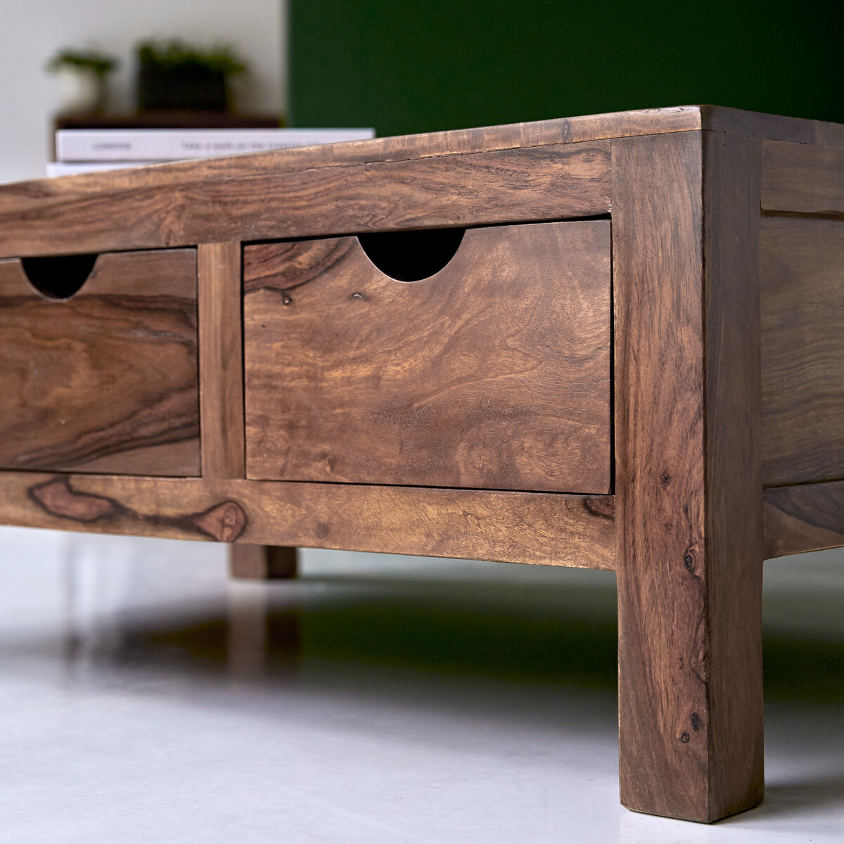 Retro salontafel ORGANIC LIVING 70cm Sheesham palissander massief hout met opbergruimte Haarspeldpoten - 39752