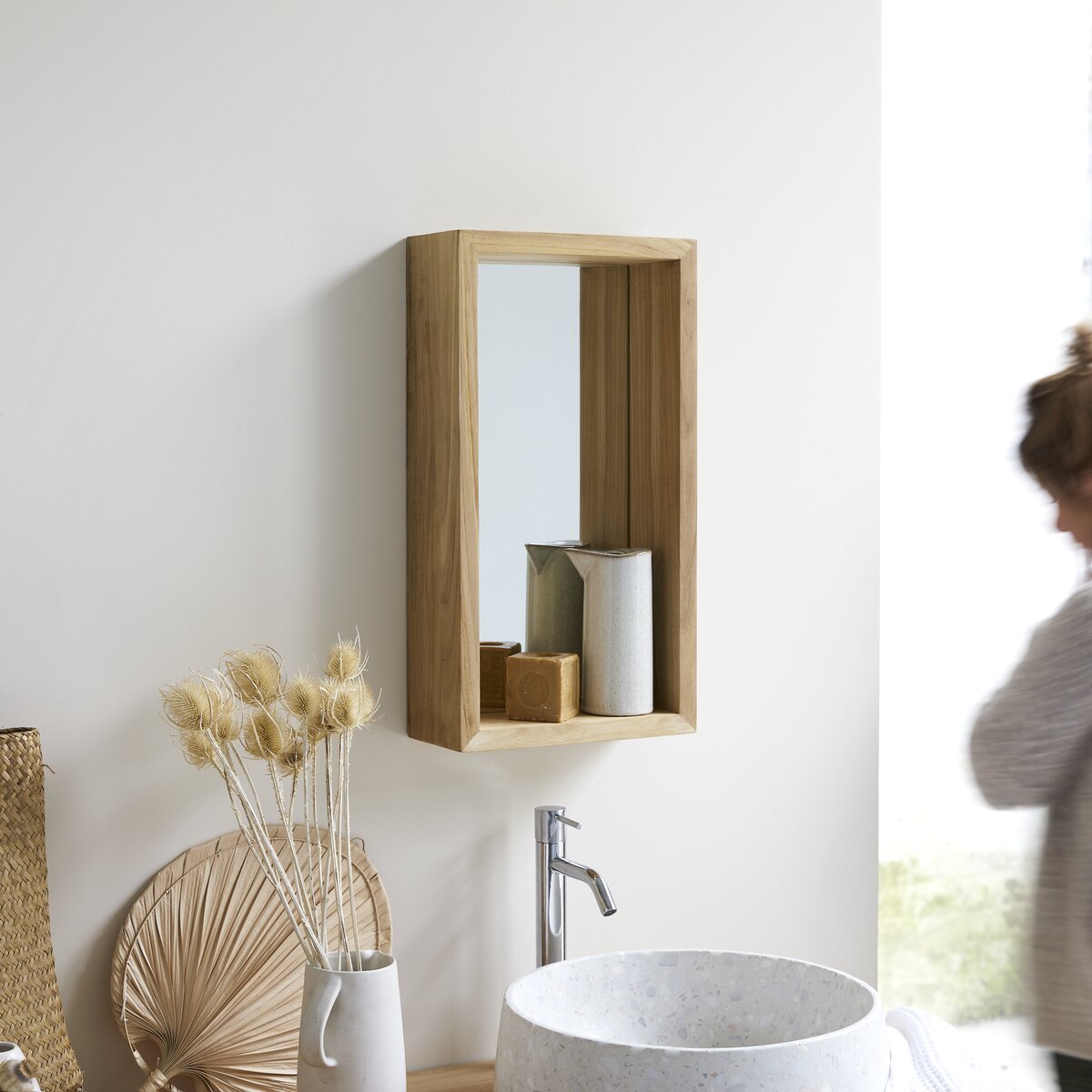 Miroir Santa Ana en teck massif mural - Miroir en bois - Lotuséa