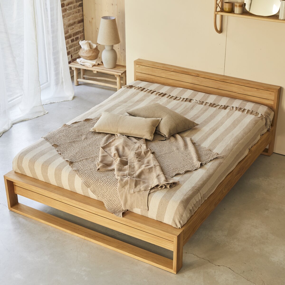 WOODEY Home Arredamento Struttura Letto Legno Teak Massello Dimensioni  200x200 cm