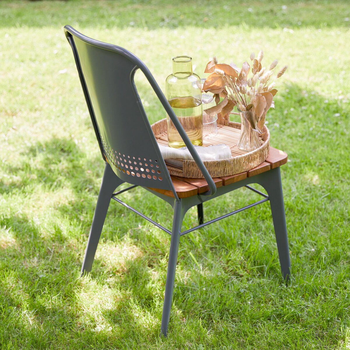 Toscane - Gartenstuhl aus massivem Teak und Metall grey Toscane - Gartenstuhl aus massivem Teak und Metall grey