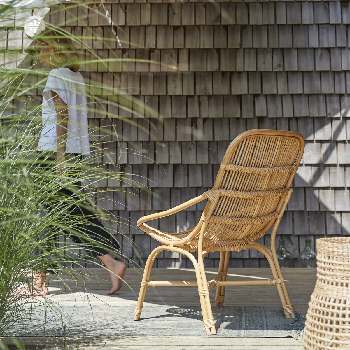 Set mobili da giardino e esterno 5 pezzi in rattan nero e naturale