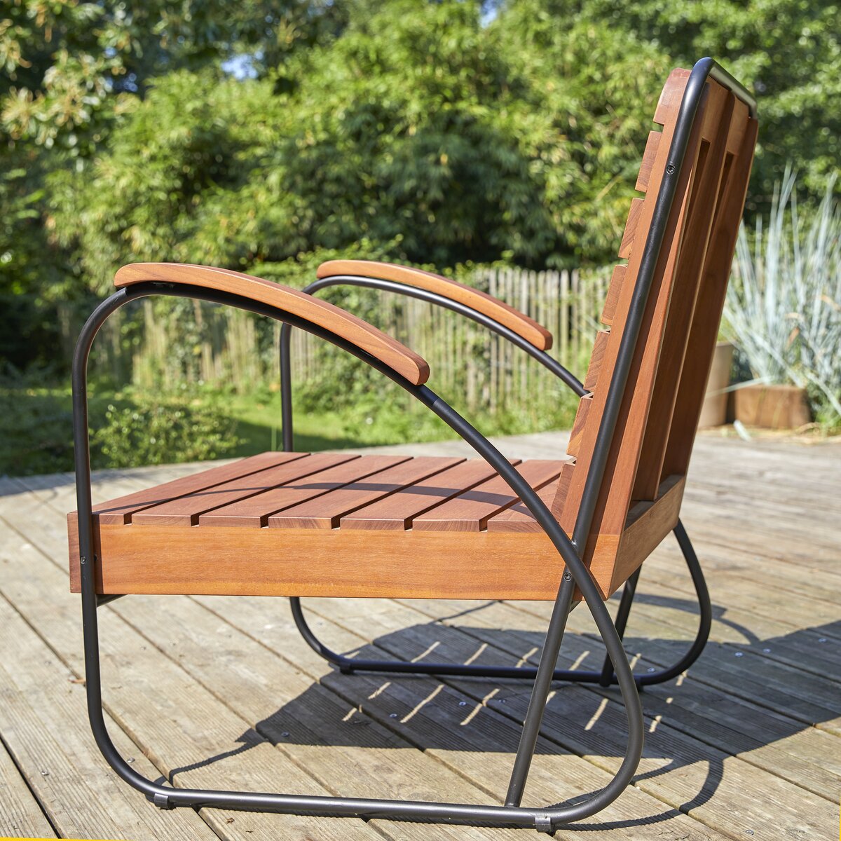 Fauteuil jardin exterieur teck, chaise jardin coloré accoudoir bois