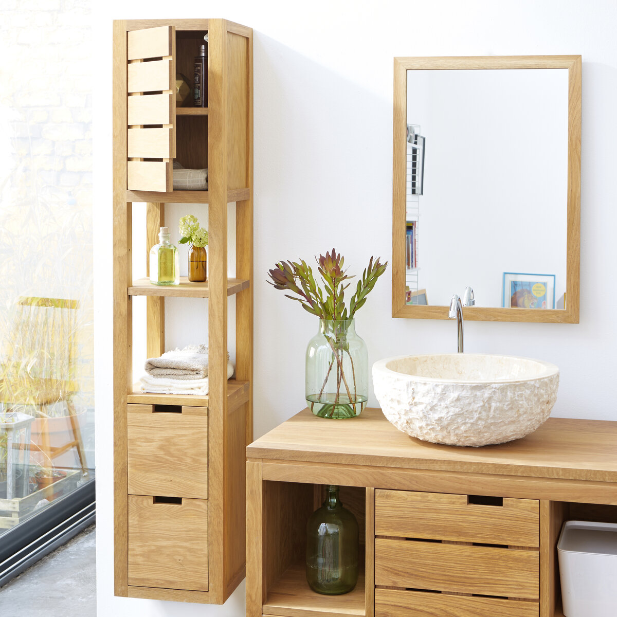 Meuble Colonne suspendu salle de bain Armoire de rangement CEDAM avec porte  40 x 35 x 180 cm Bois chene