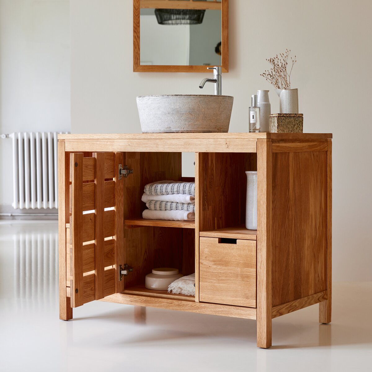 Solid oak vanity unit 100 cm - Bathroom / Bathroom washbasin unit ...