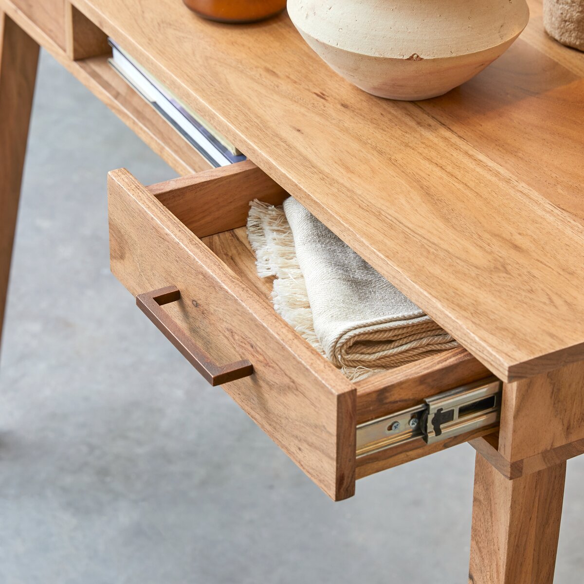 Bureau en bois d'acacia et métal coloris naturel - longueur 147 x