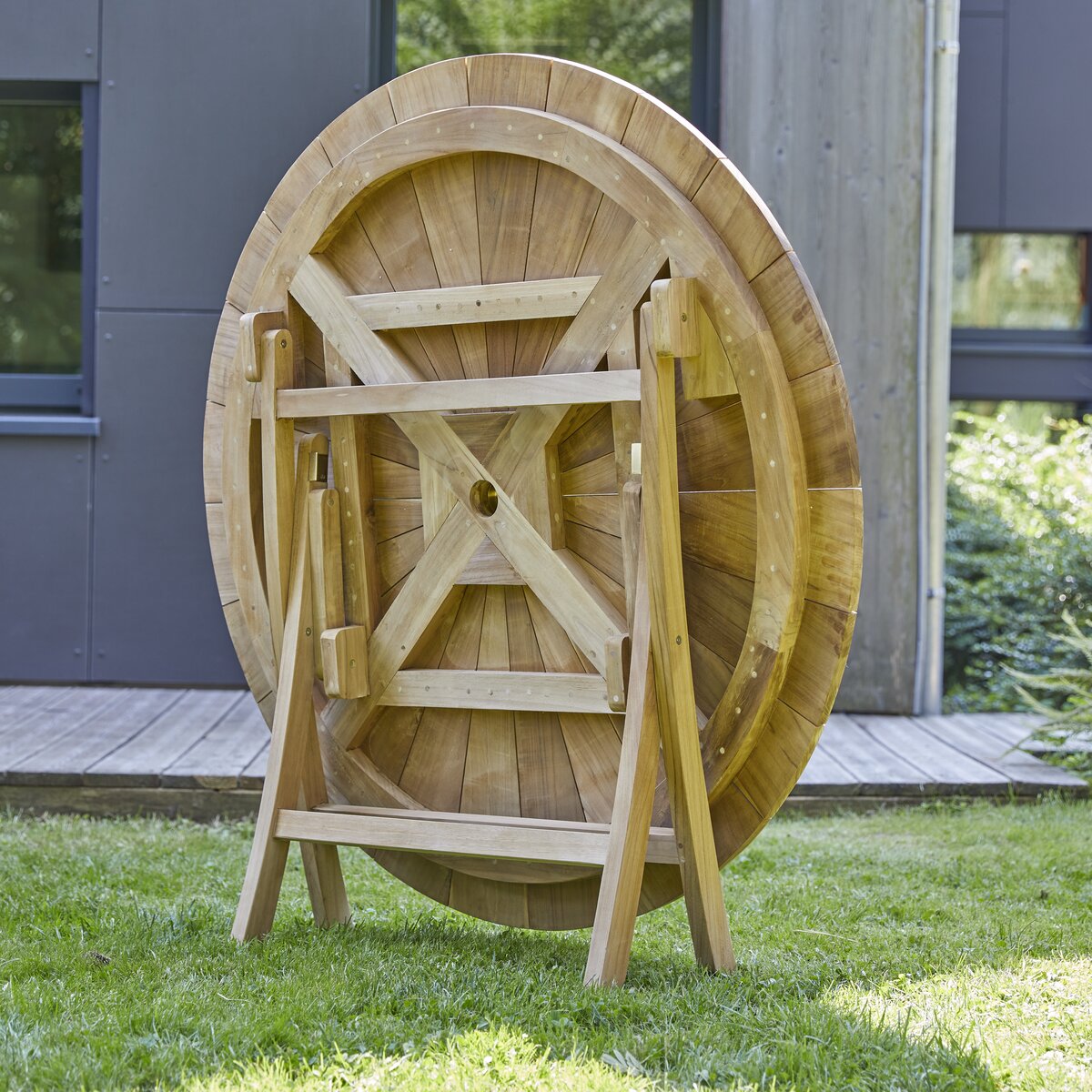 Table de jardin 2 personnes, ronde pliante 80 x 80 cm en bois Teck