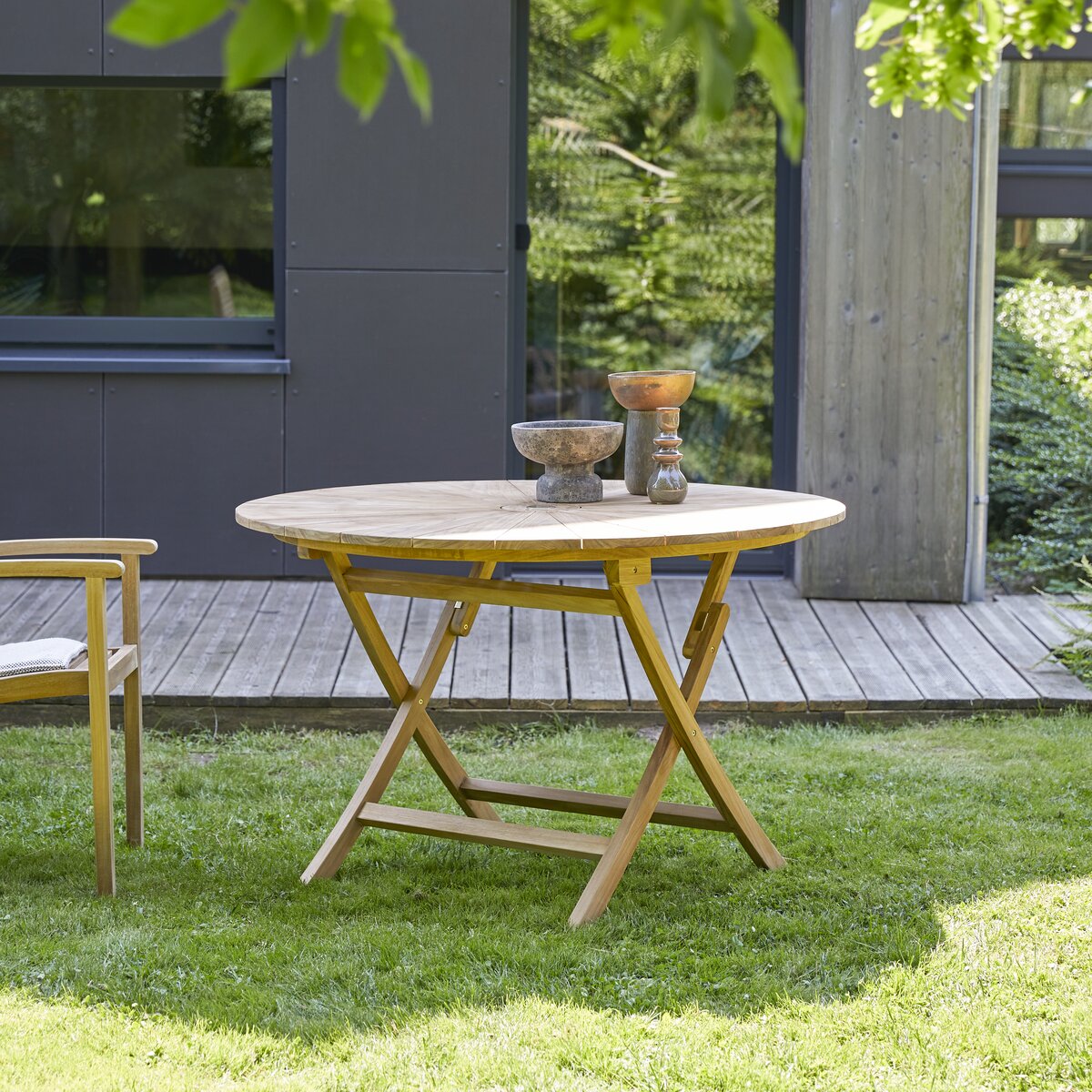 Salon de Jardin Rond Pliant en Teck 4 Places, Meubles d'Extérieur