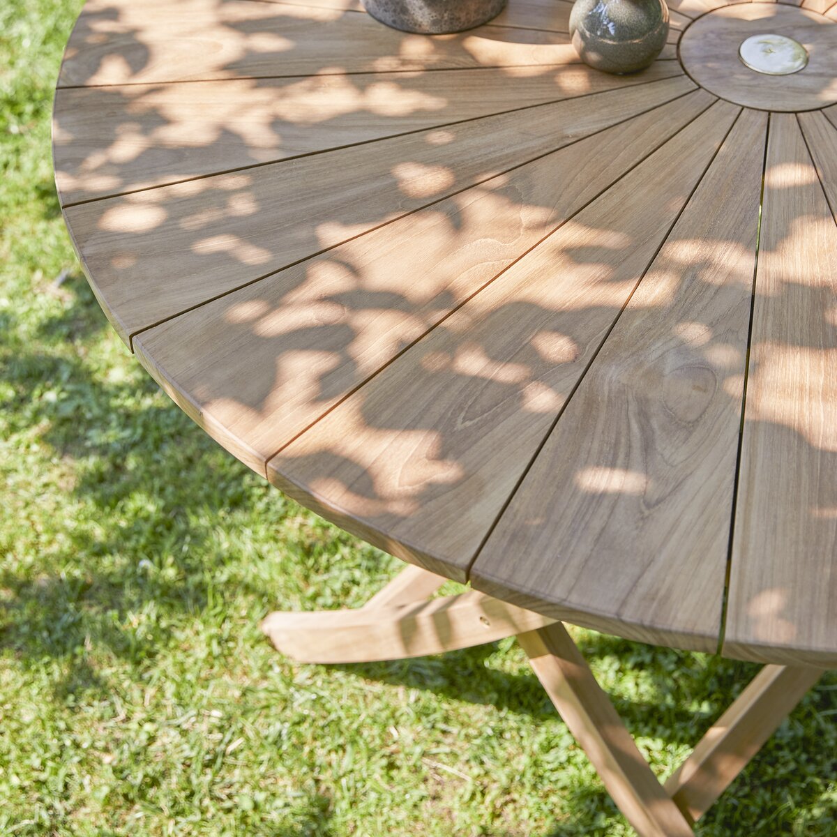 Table de jardin en teck recyclé ronde 6 personnes