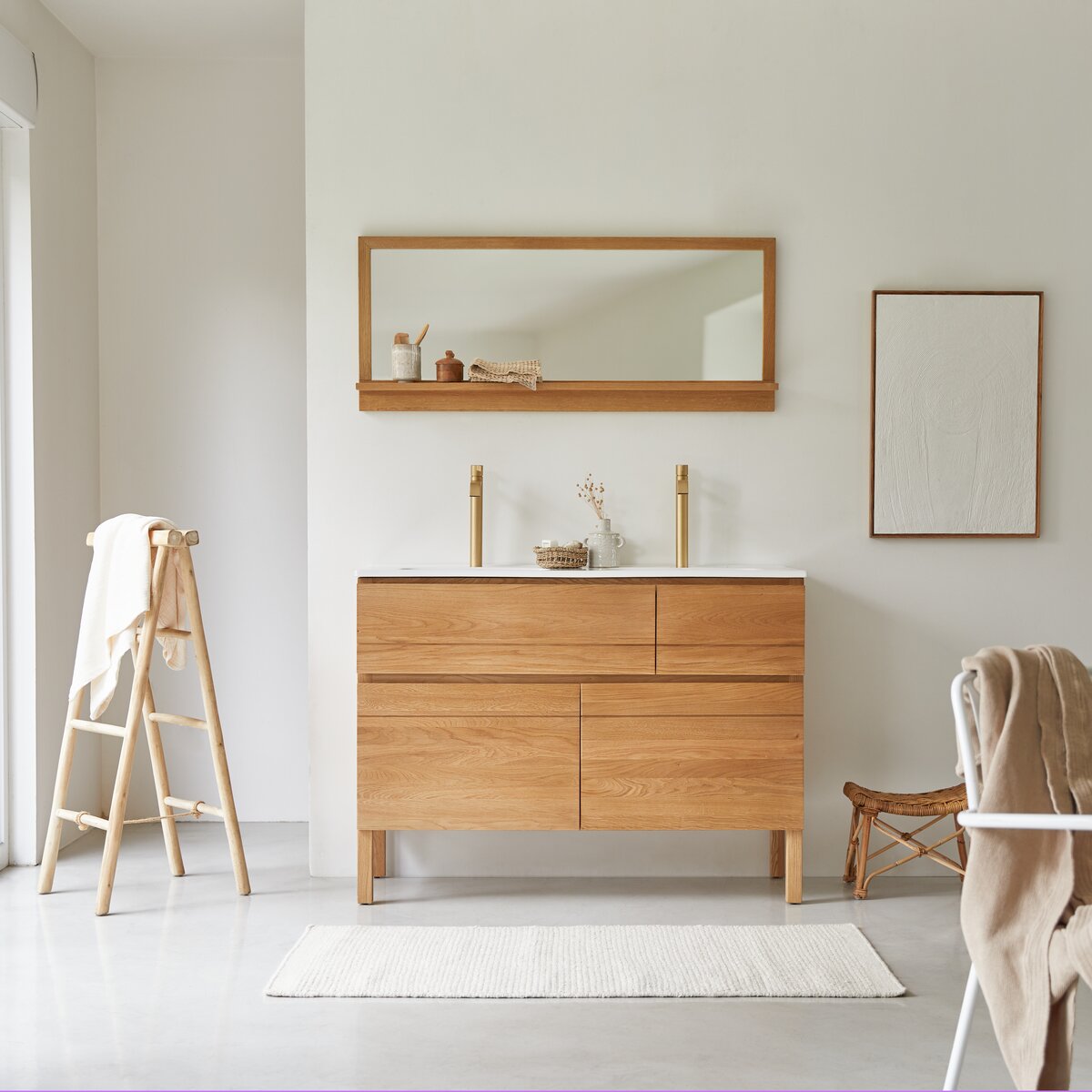 Easy - Solid oak and ceramic bathroom cabinet 120 cm