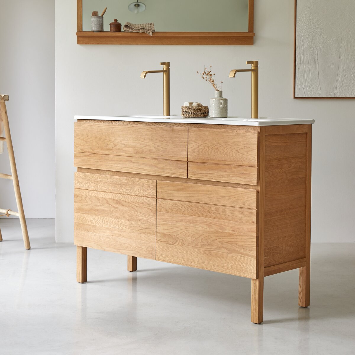 Easy - Meuble salle de bain en chêne massif et céramique 120 cm Easy - Meuble salle de bain en chêne massif et céramique 120 cm