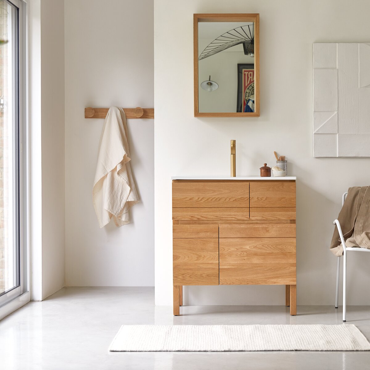 Easy - Meuble salle de bain en chêne massif et céramique 80 cm