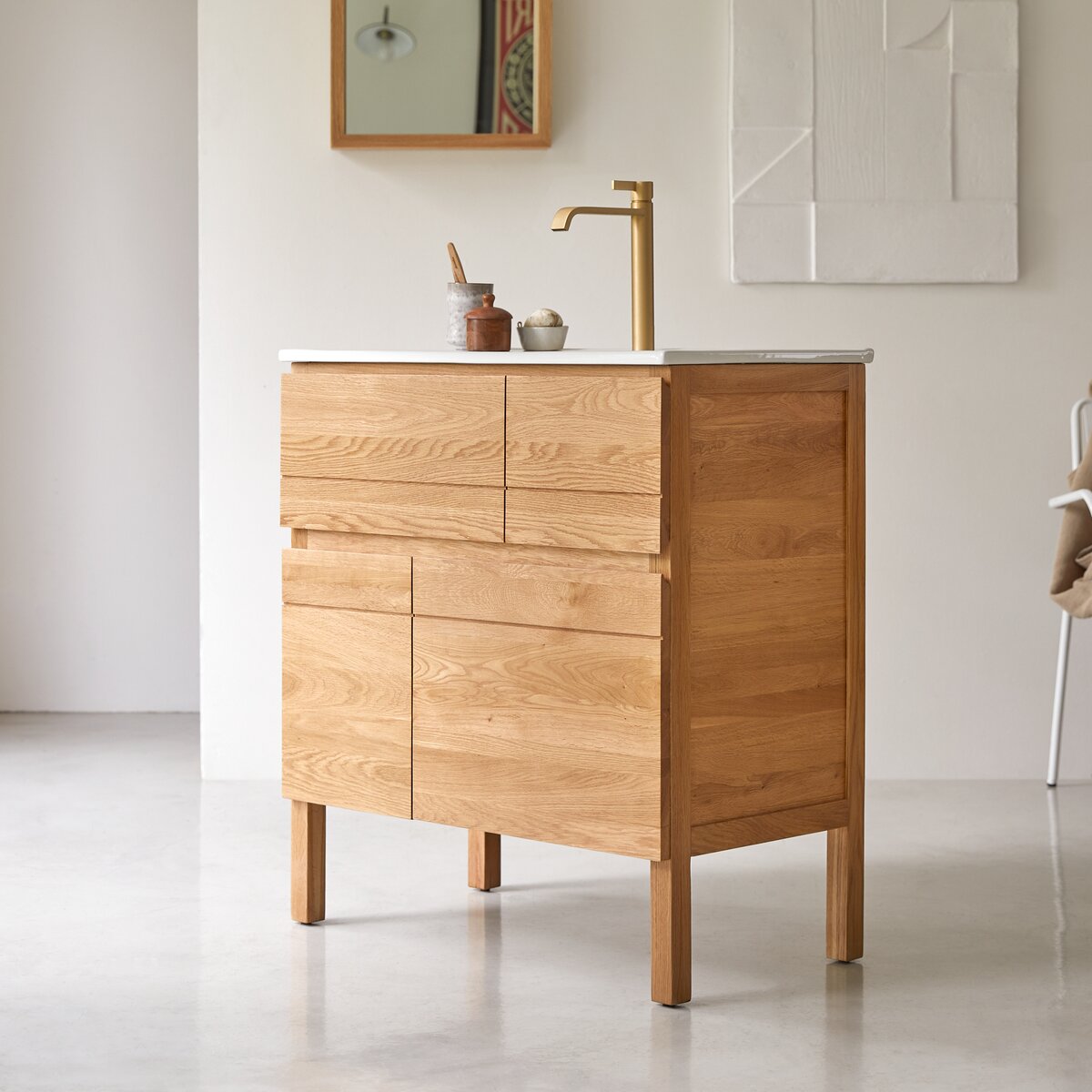 Easy - Badezimmermöbel aus massiver Eiche und Keramik 80 cm Easy - Badezimmermöbel aus massiver Eiche und Keramik 80 cm