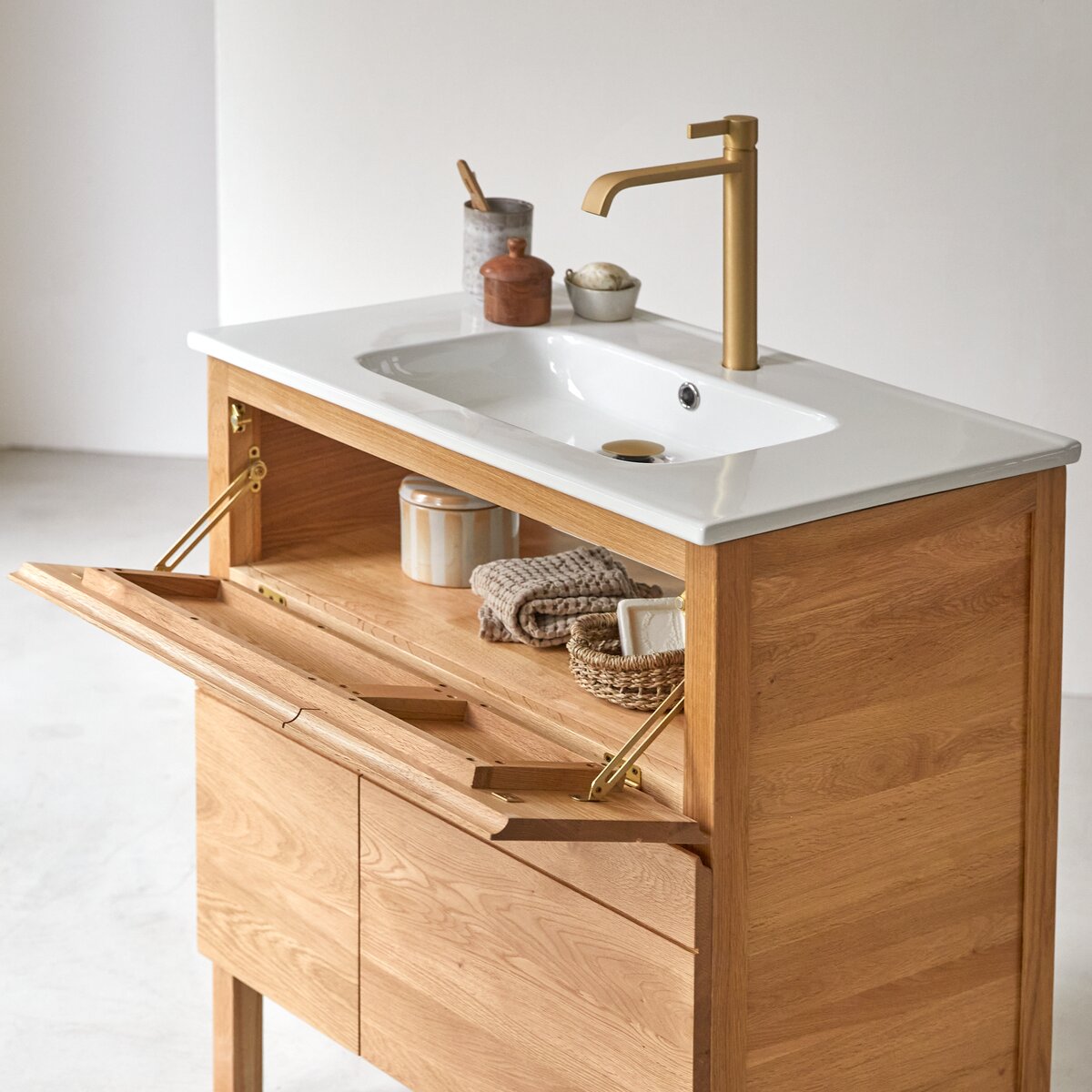 Easy - Mobile per il bagno in quercia massello e ceramica 80 cm Easy - Mobile per il bagno in quercia massello e ceramica 80 cm