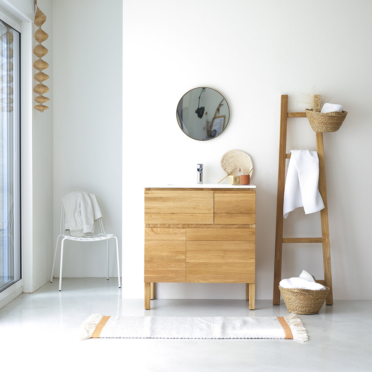 Easy - Badezimmermöbel aus massiver Eiche und Keramik 80 cm Easy - Badezimmermöbel aus massiver Eiche und Keramik 80 cm