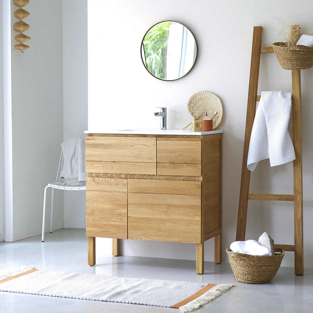 Easy - Badezimmermöbel aus massiver Eiche und Keramik 80 cm Easy - Badezimmermöbel aus massiver Eiche und Keramik 80 cm