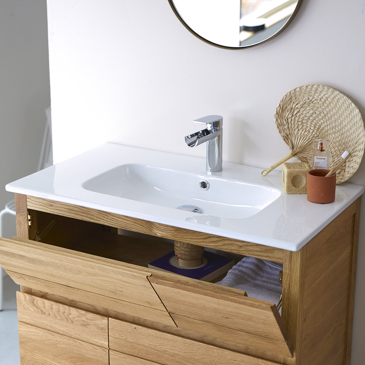 Easy - Badezimmermöbel aus massiver Eiche und Keramik 80 cm Easy - Badezimmermöbel aus massiver Eiche und Keramik 80 cm