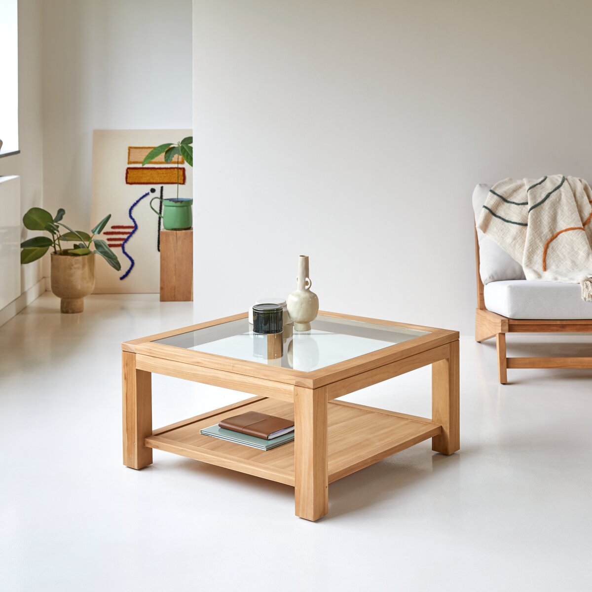 Tavolino in teak e vetro 80 cm - Arredo per il soggiorno - Tikamoon