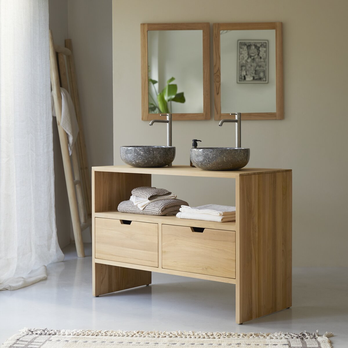 Solid teak vanity unit 110 cm - Bathroom / Bathroom washbasin unit ...