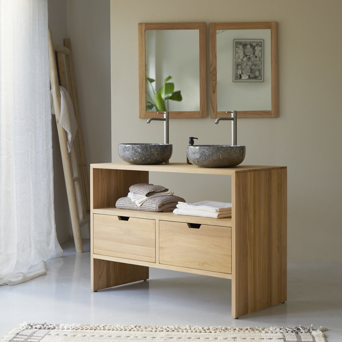 Meuble Sous Vasque Tikamoon Kwarto – Teck Massif 60cm, Neuf