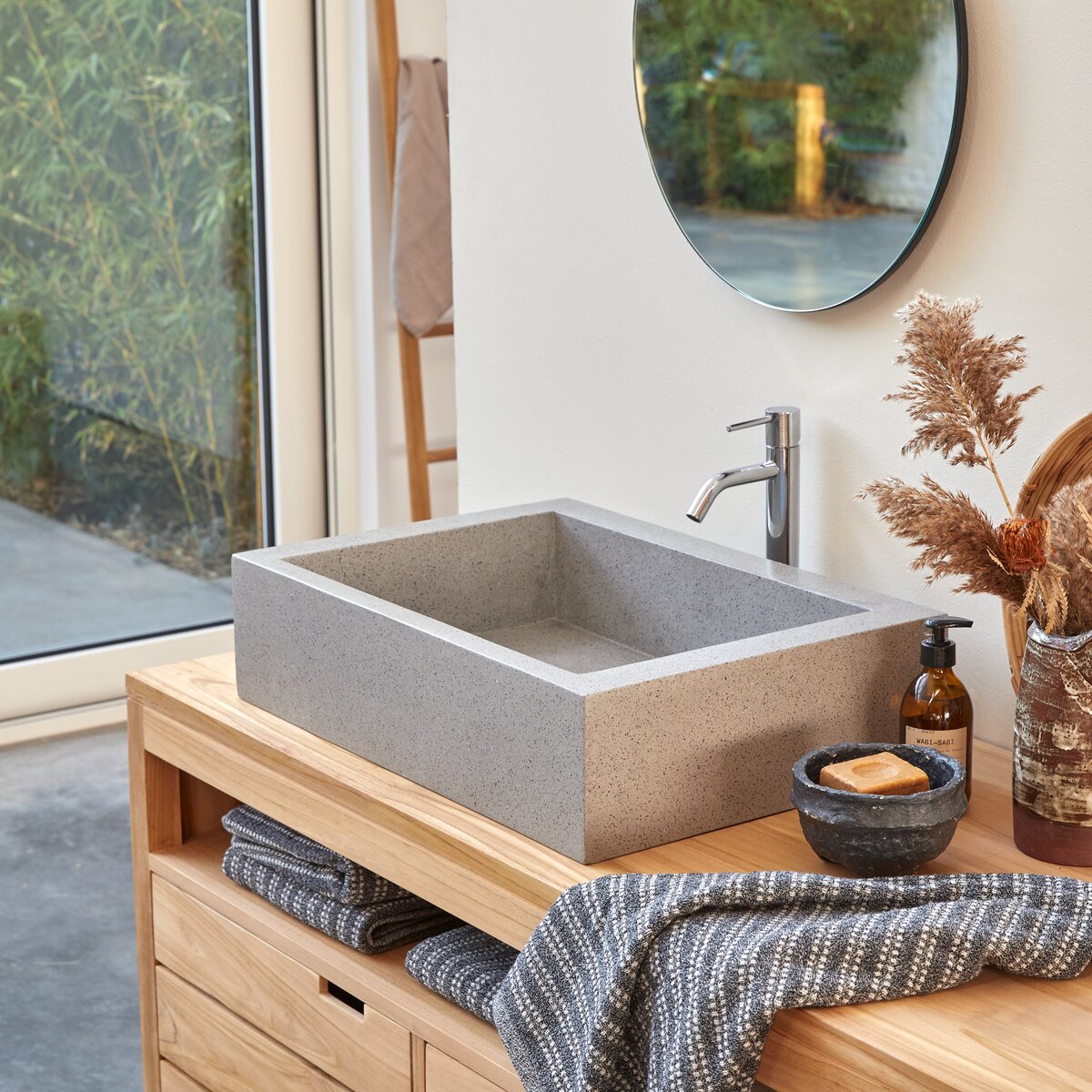 Lavabo in battuto di terrazzo grigio 60 cm - Arredo bagno - Tikamoon