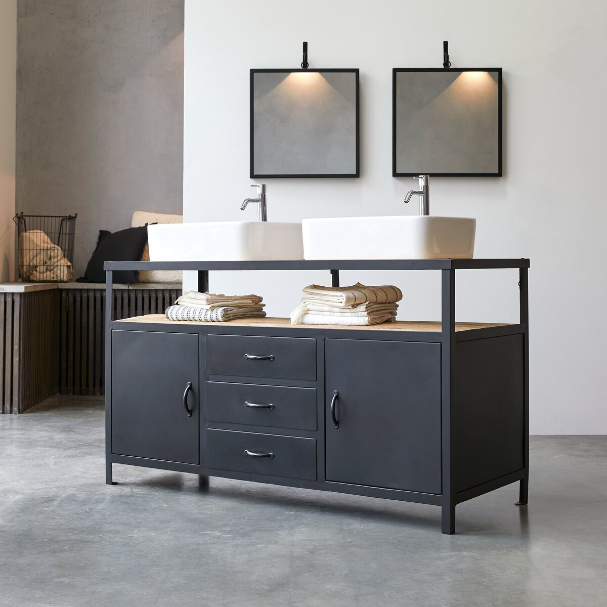 Industriel - Solid mango wood and metal vanity unit 140 cm Industriel - Solid mango wood and metal vanity unit 140 cm