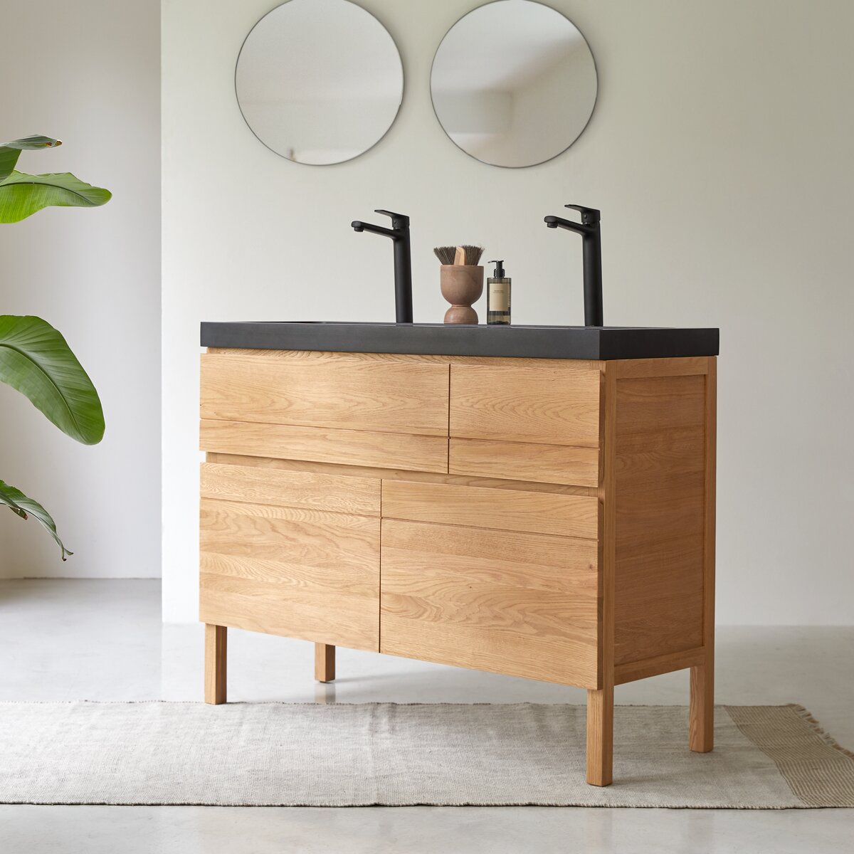 Easy - Mueble de baño en roble macizo y piedra de lava 120 cm Easy - Mueble de baño en roble macizo y piedra de lava 120 cm
