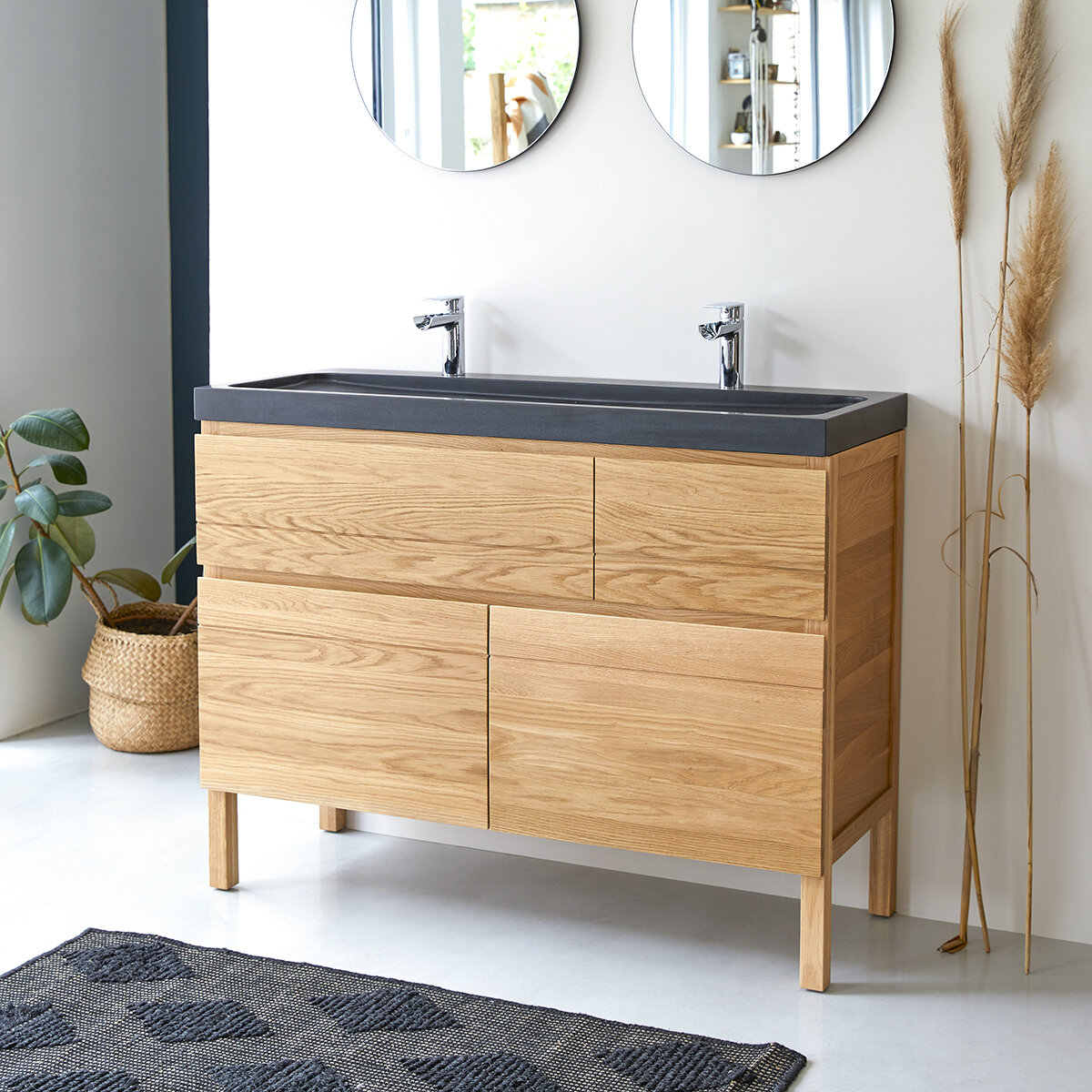 Easy - Mueble de baño en roble macizo y piedra de lava 120 cm Easy - Mueble de baño en roble macizo y piedra de lava 120 cm
