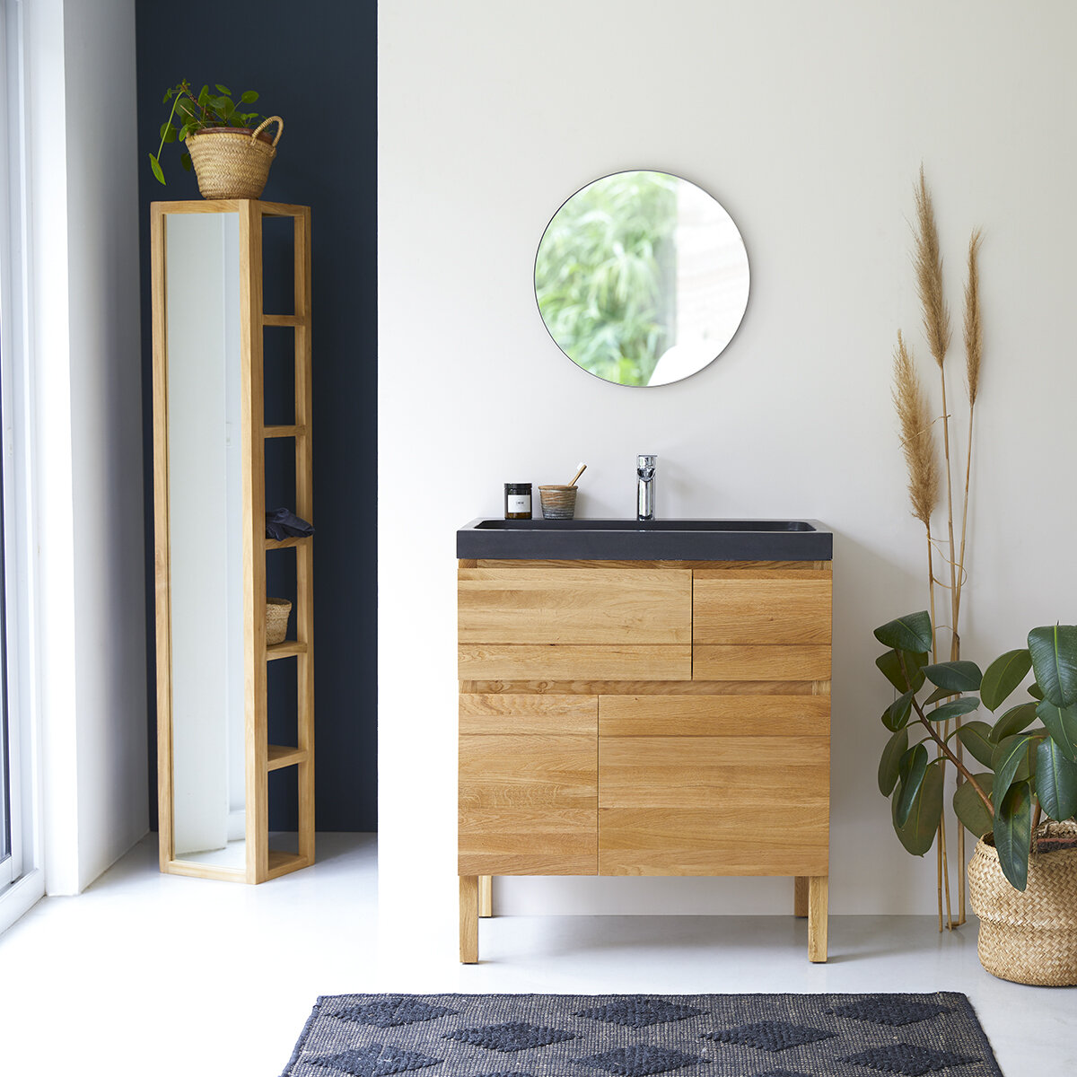 Easy - Mueble de baño en roble macizo y piedra de lava 80 cm Easy - Mueble de baño en roble macizo y piedra de lava 80 cm