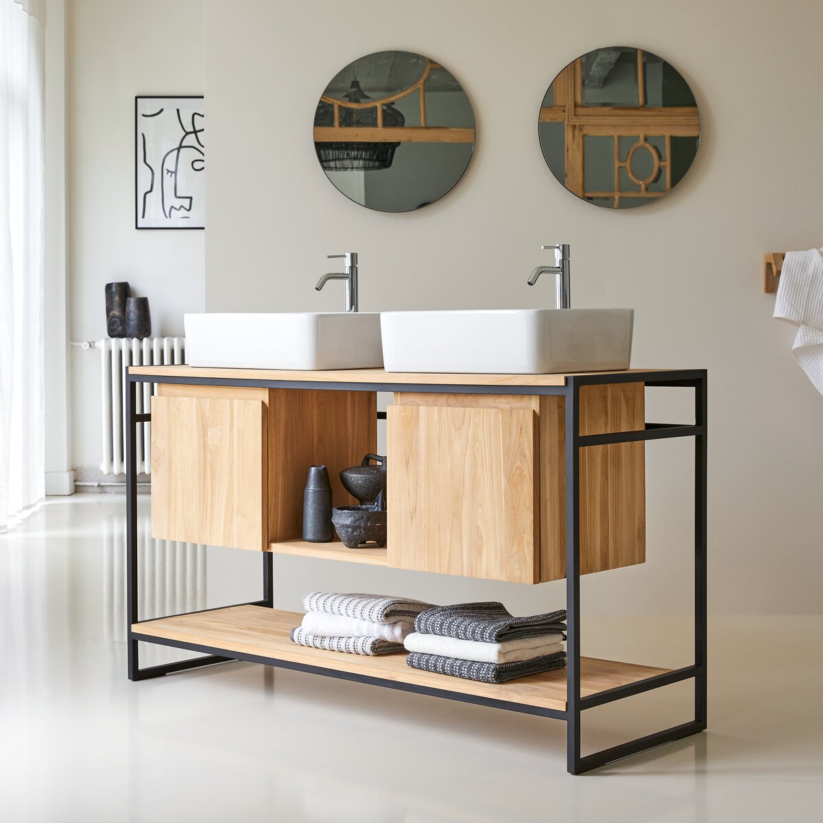 Michal - Mobile da bagno in teak massello e metallo 140 cm Michal - Mobile da bagno in teak massello e metallo 140 cm