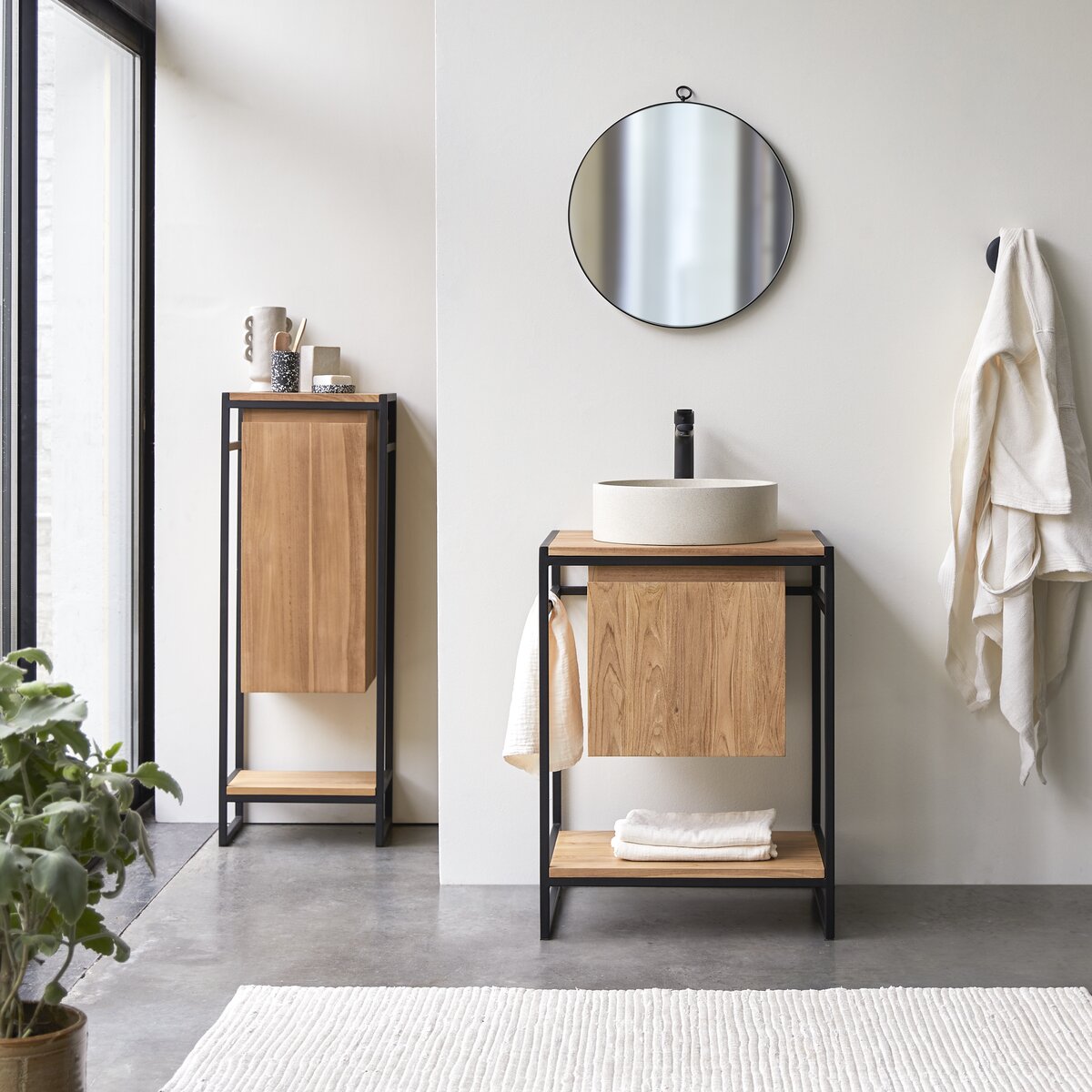 Mueble lavabo teca maciza y metal 60 cm - Baño / de baño - Tikamoon