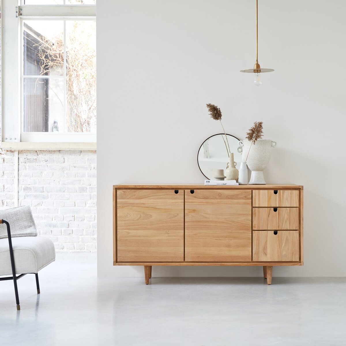 Credenza buffet minimal in legno massello di teak naturale Finitura  Naturale a cera