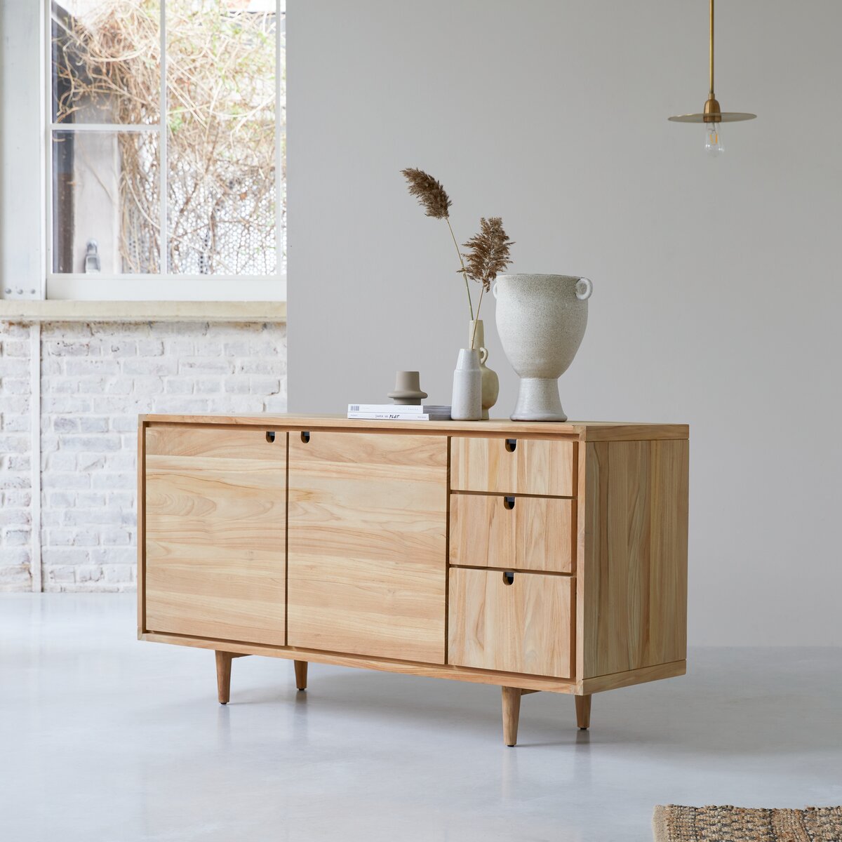 Credenza alta/Mobile bar bifacciale in teak recuperato thailandese