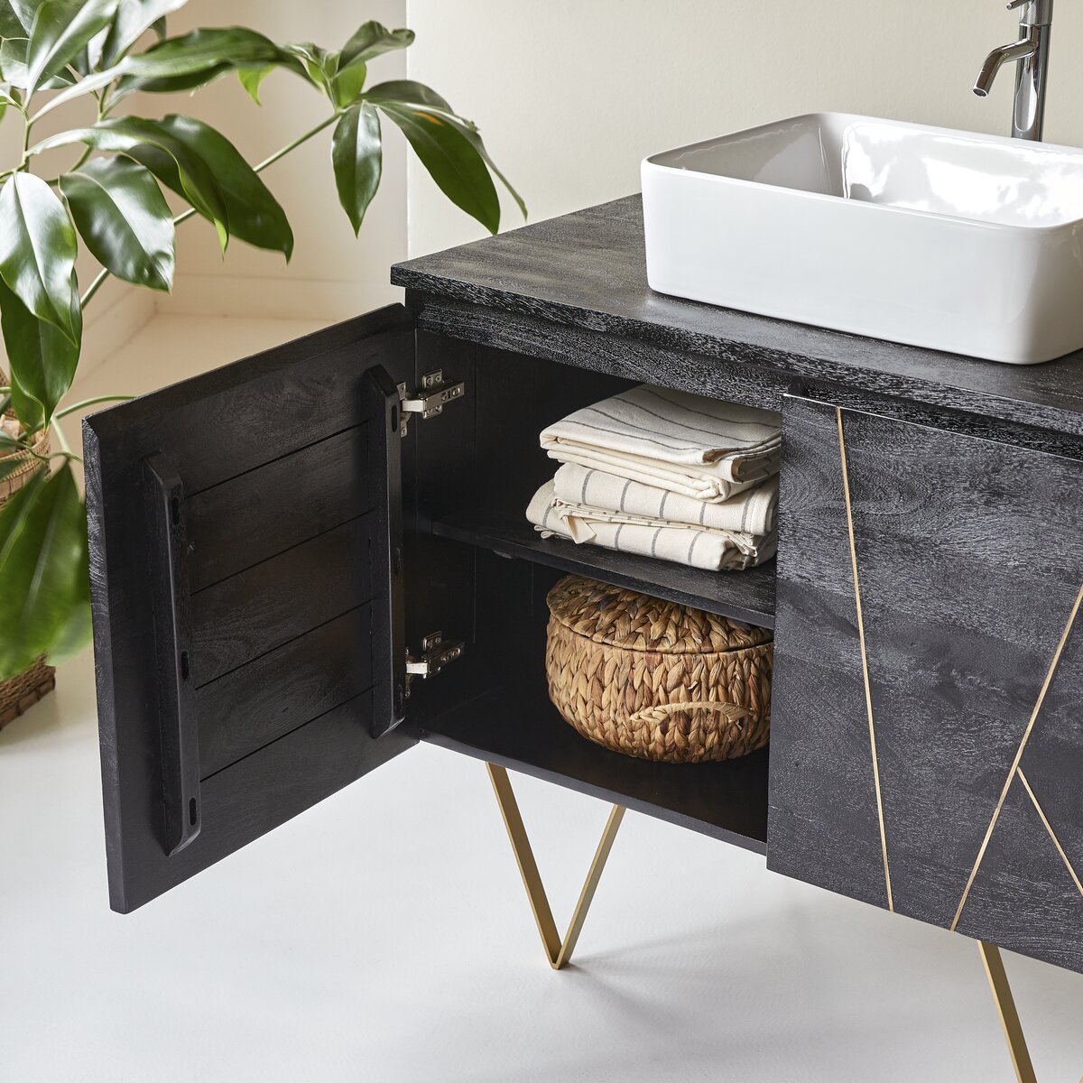 VidaXL Mobile sotto lavabo da bagno marrone e nero in legno di mango Mobili  bagno 