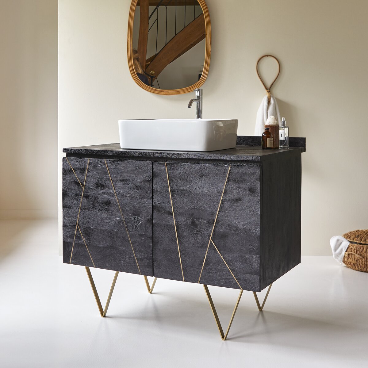 VidaXL Mobile sotto lavabo da bagno marrone e nero in legno di mango Mobili  bagno 