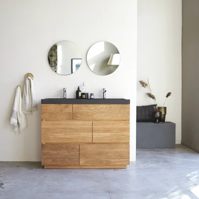 Karl - Solid oak and lava stone bathroom cabinet 120 cm