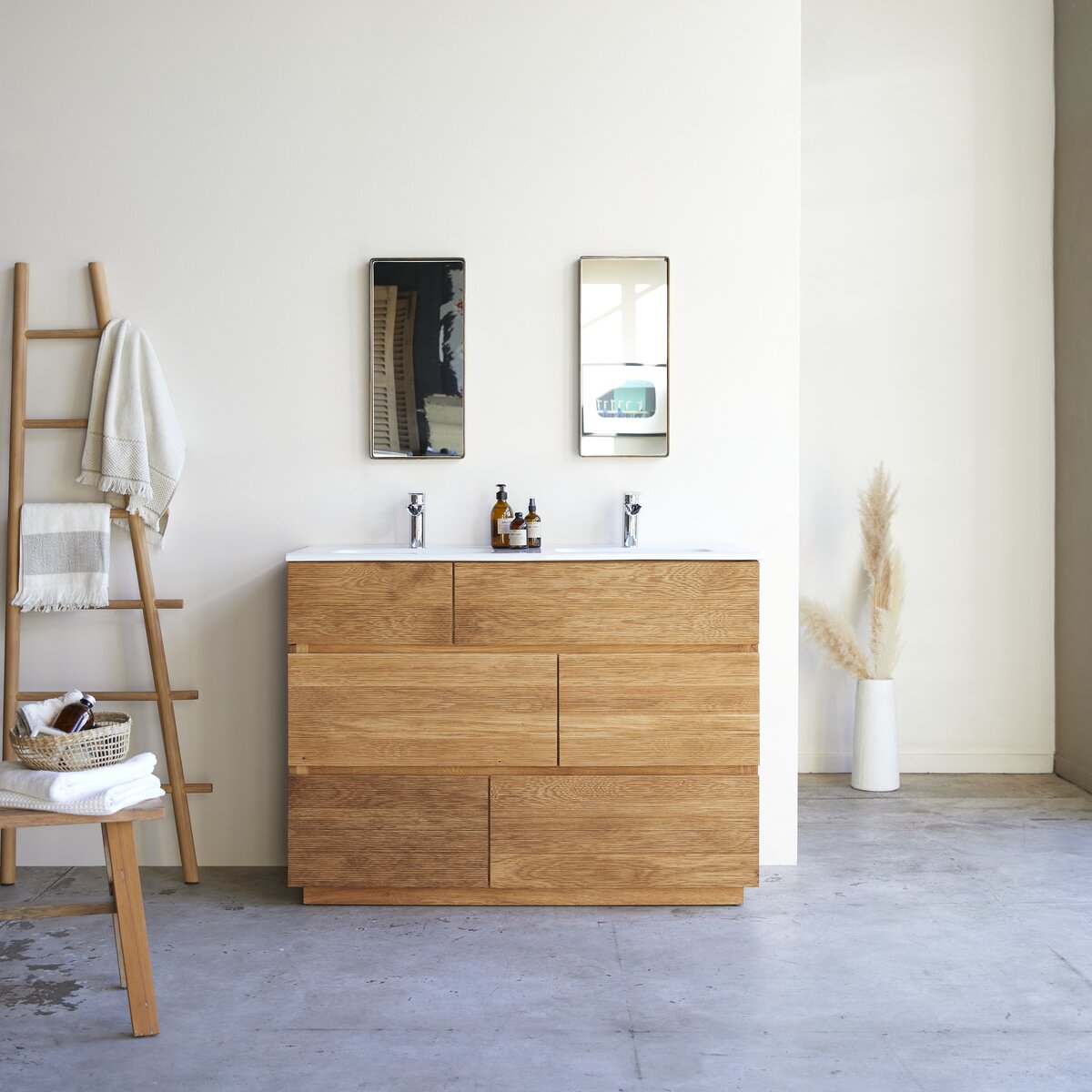 Mueble suspendido de doble lavabo de roble de 120 cm - Cuarto de baño -  Tikamoon