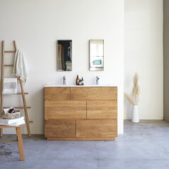Solid oak and ceramic bathroom cabinet 120 cm Easy - Bathroom
