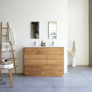 Karl - Solid oak and ceramic bathroom cabinet 120 cm